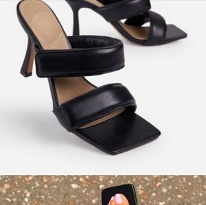 Padded Velcro Square Toe Mules in Black
